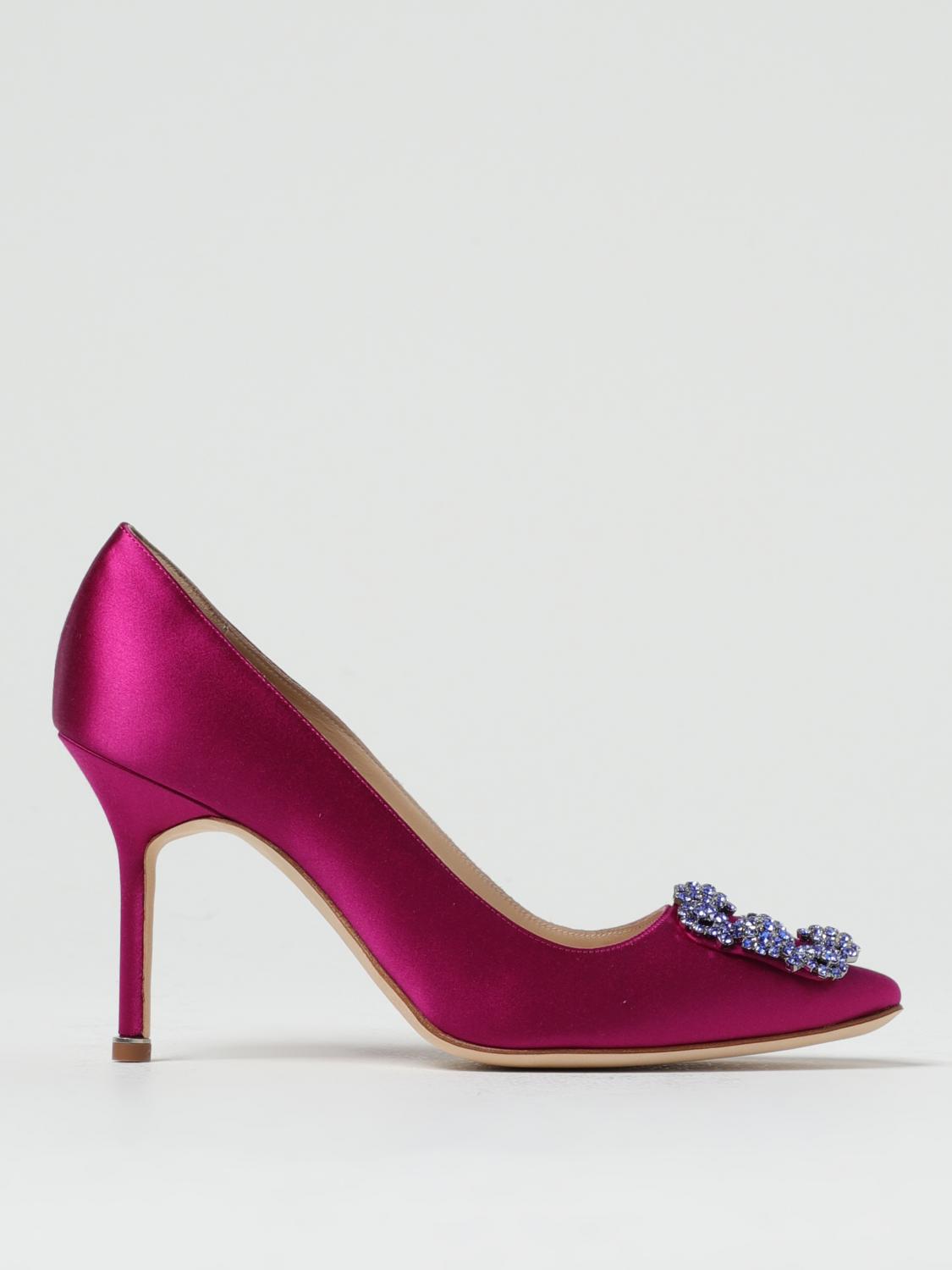 MANOLO BLAHNIK: Hangisi pumps in satin Fuchsia Manolo Blahnik