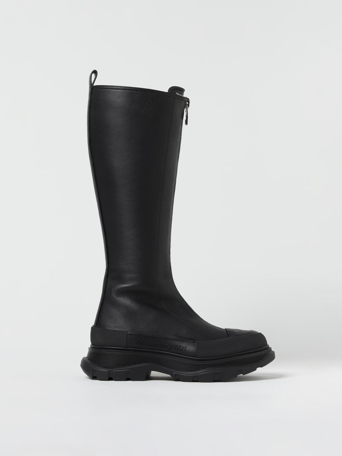 MCQUEEN BOOTS: Alexander Tread Slick McQueen leather boots with zip, Black - Img 1