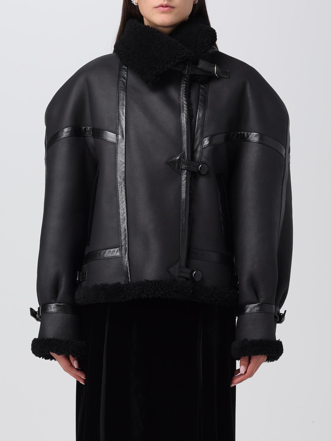 ムートン・ファーコート SAINT LAURENT BLACK LEATHER AND SHEARLING JACKET Shearling-trimmed leather jacket in black - Saint Laurent