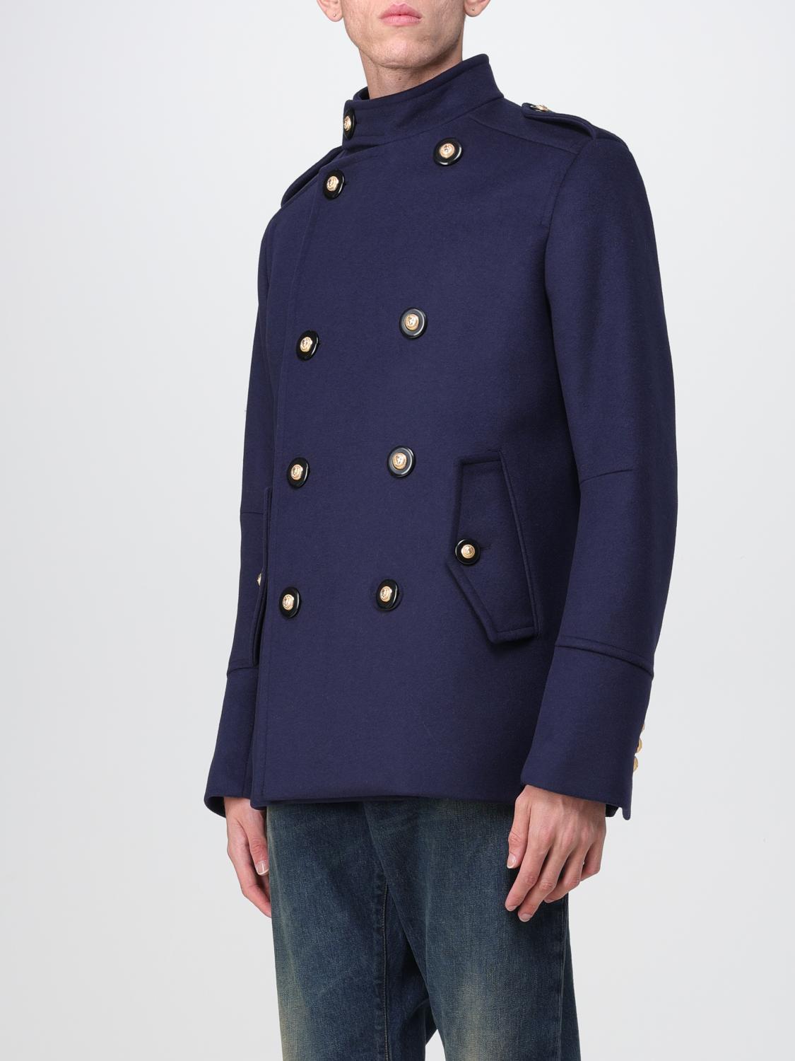 Balmain coat in virgin wool - Blue | BH0UC030WB72 | GIGLIO.COM