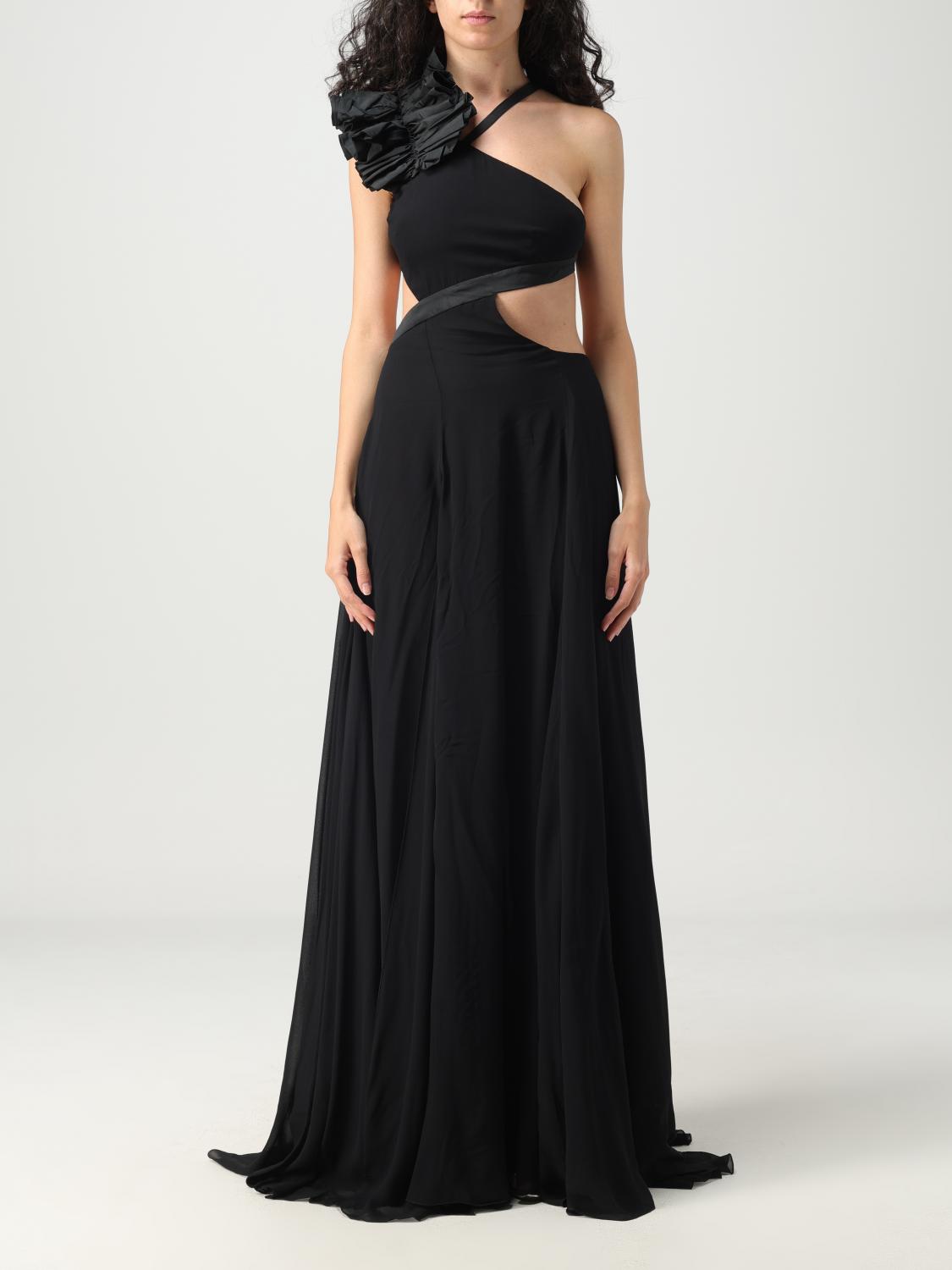 pinko dresses PINKO- Long Shirt Dress w/ Fringing & Metallic Details strand shoulder straps can be knotted in your preferred way to adjust the length and the long tails down the back provide an original touch Pinko Dress woman - Black