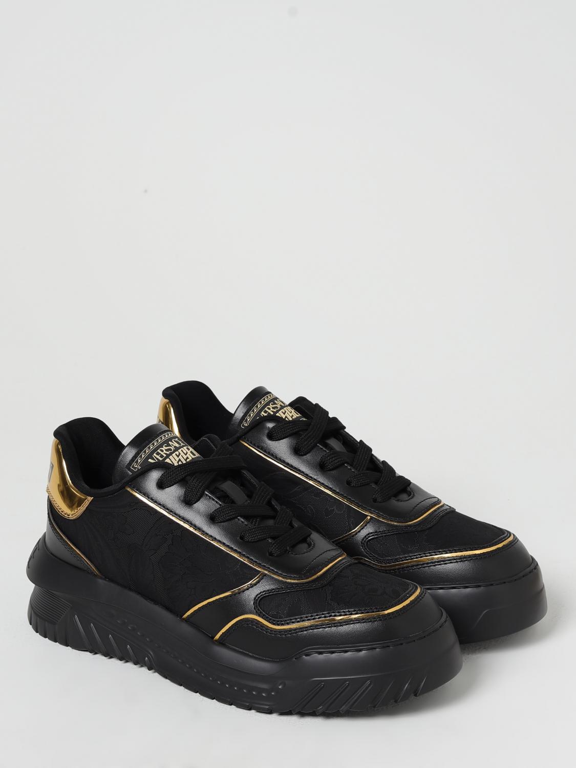 VERSACE SNEAKERS: Versace Odissea Baroque sneakers in leather and jacquard mesh, Black - Img 2