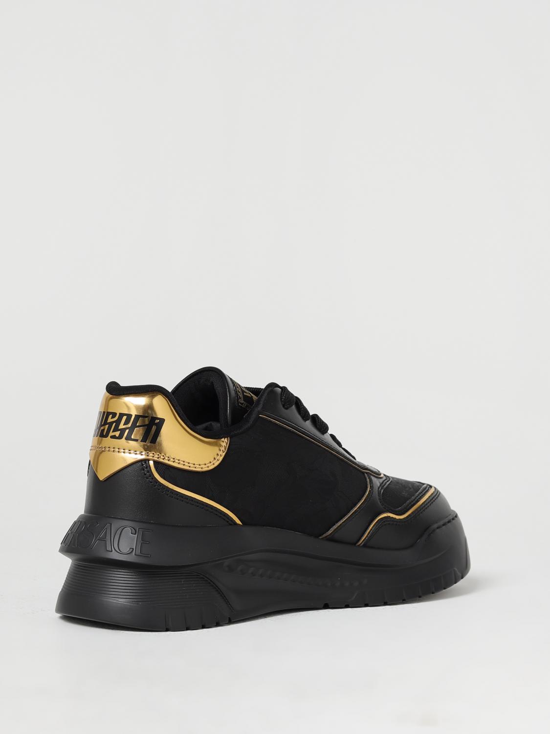VERSACE SNEAKERS: Versace Odissea Baroque sneakers in leather and jacquard mesh, Black - Img 3