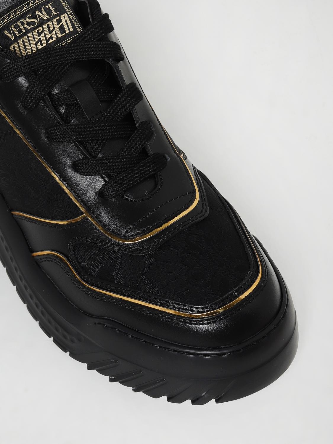 VERSACE SNEAKERS: Versace Odissea Baroque sneakers in leather and jacquard mesh, Black - Img 4