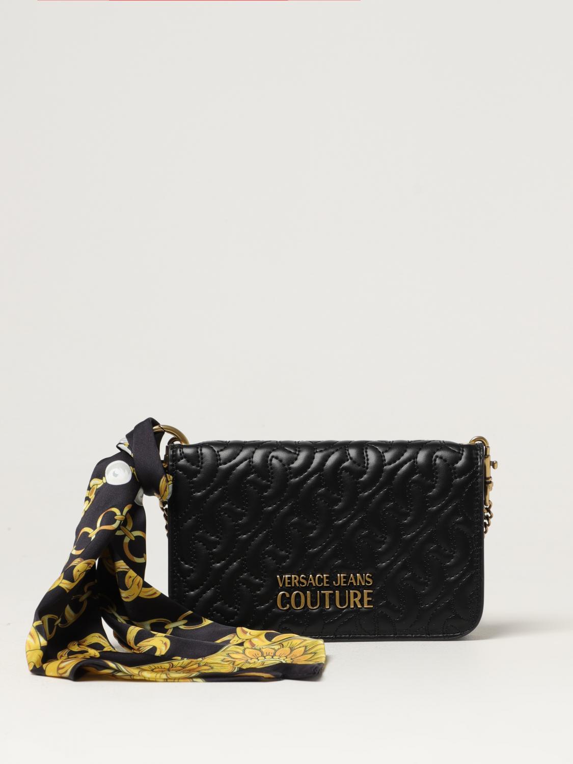 VERSACE JEANS COUTURE MINI BAG: Versace Jeans Couture wallet bag in quilted synthetic leather, Black - Img 1