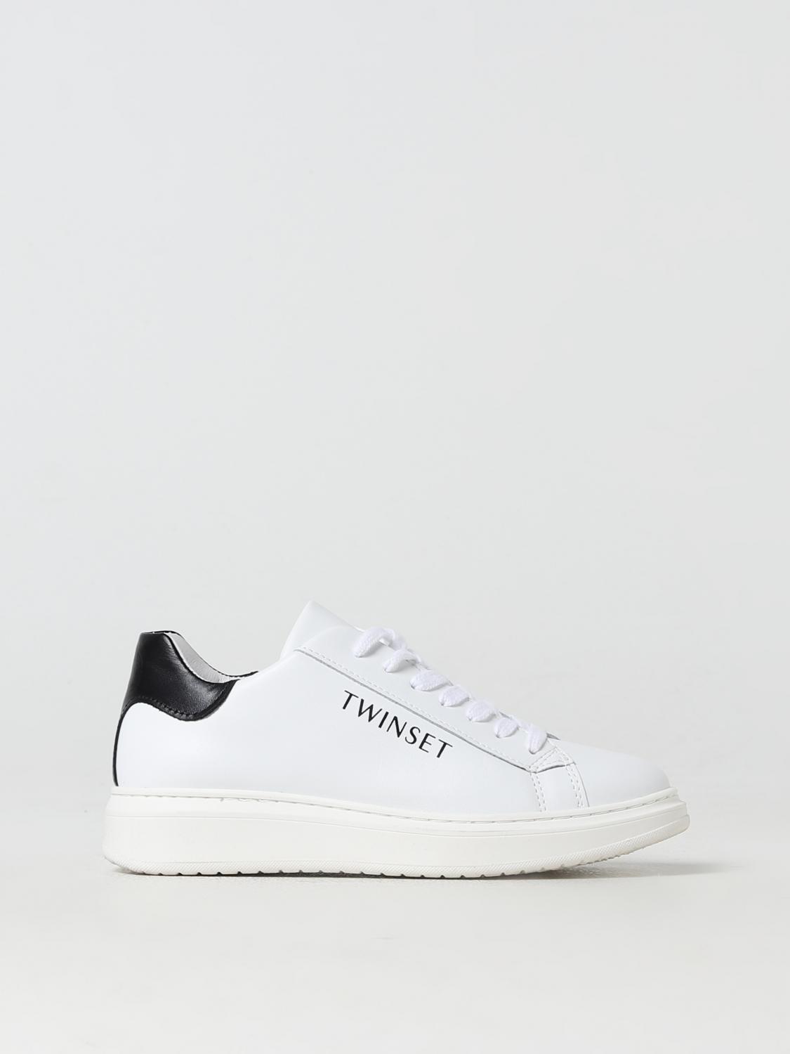 TWINSET SNEAKERS: Twinset leather sneakers with printed logo, White - Img 1