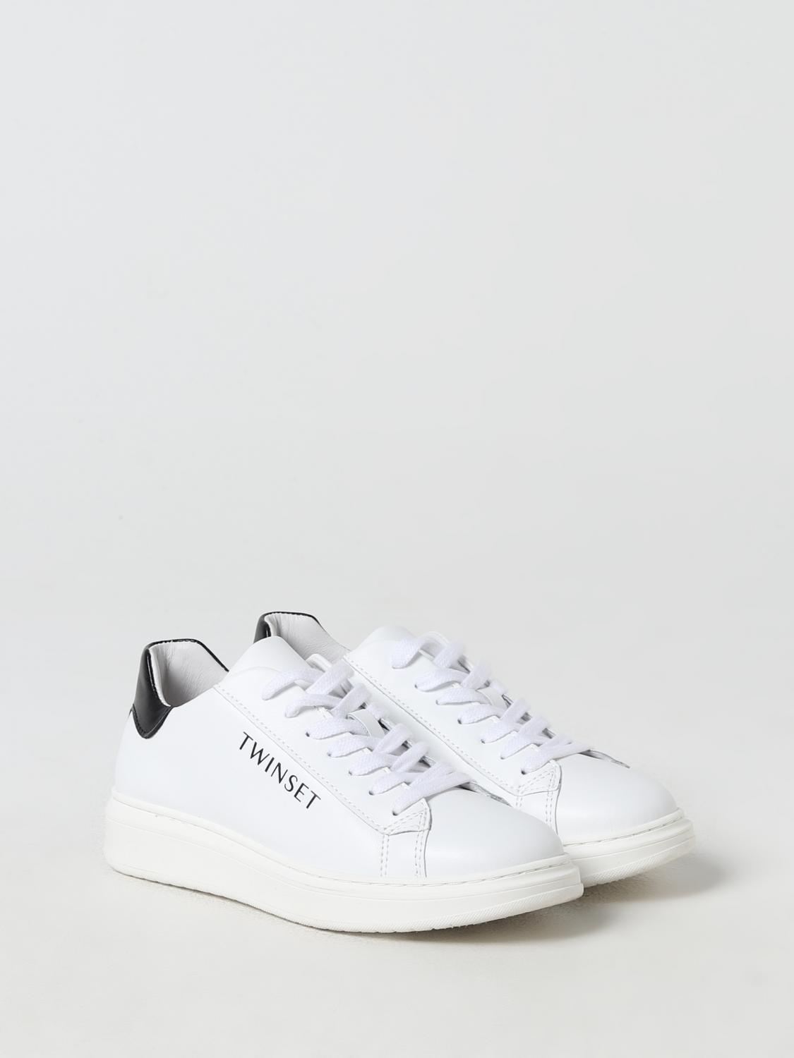 TWINSET SNEAKERS: Twinset leather sneakers with printed logo, White - Img 2