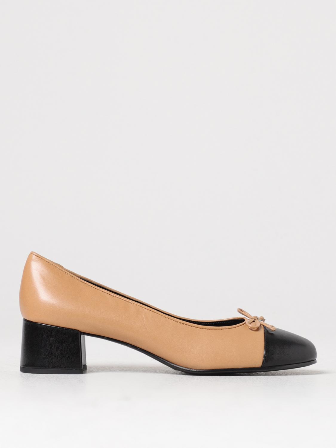 TORY BURCH HIGH HEEL SHOES: Tory Burch Bow ballerinas in leather with heel, Beige - Img 1