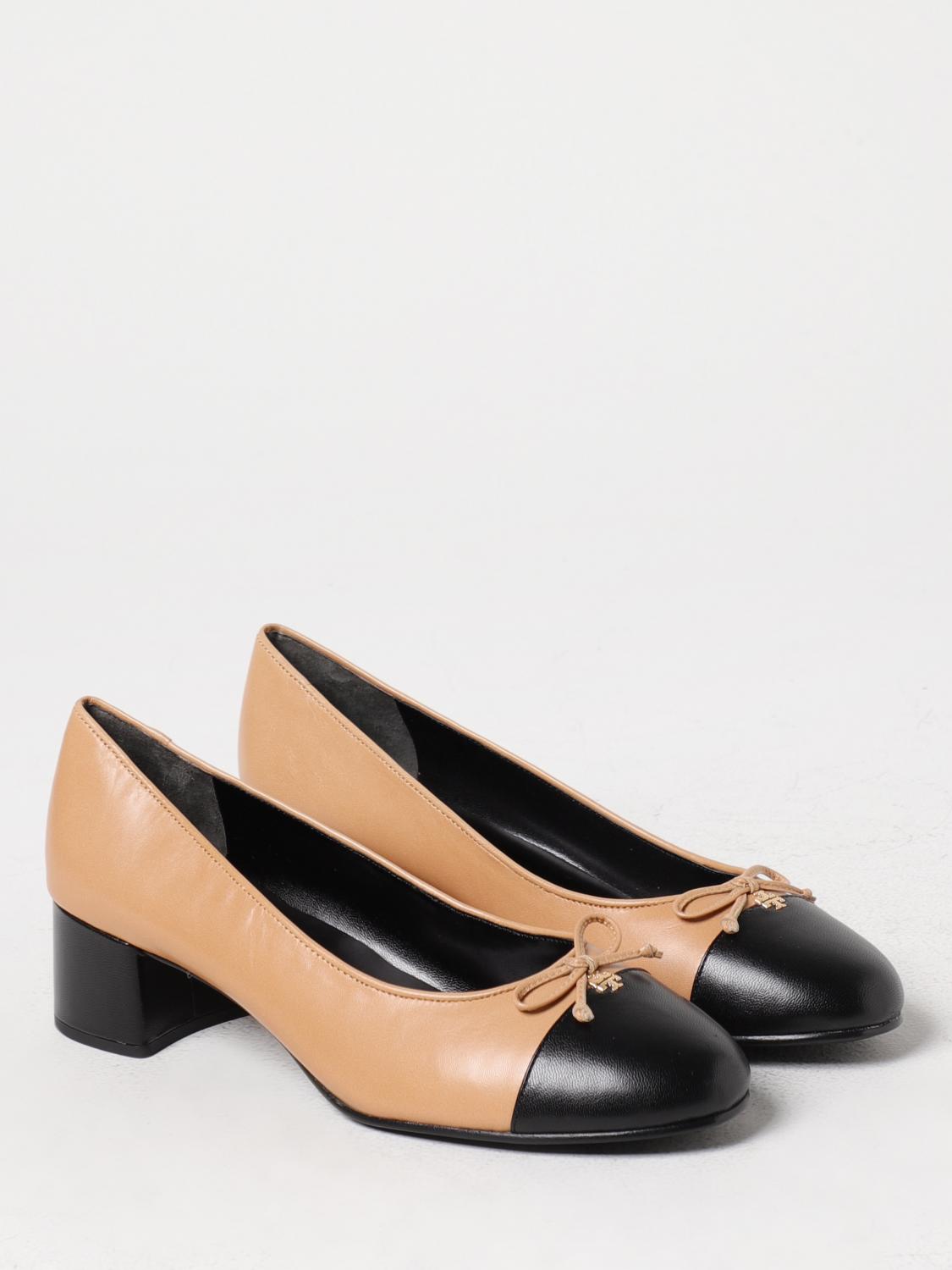 TORY BURCH HIGH HEEL SHOES: Tory Burch Bow ballerinas in leather with heel, Beige - Img 2