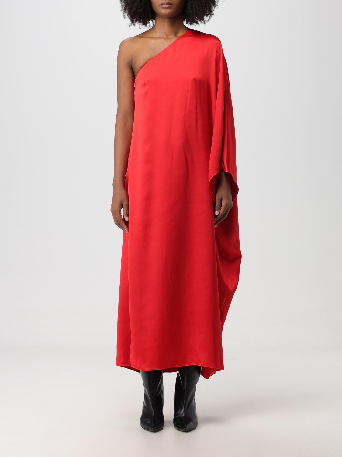 red dress with train Long Formal Dress with Short Puff Sleeves