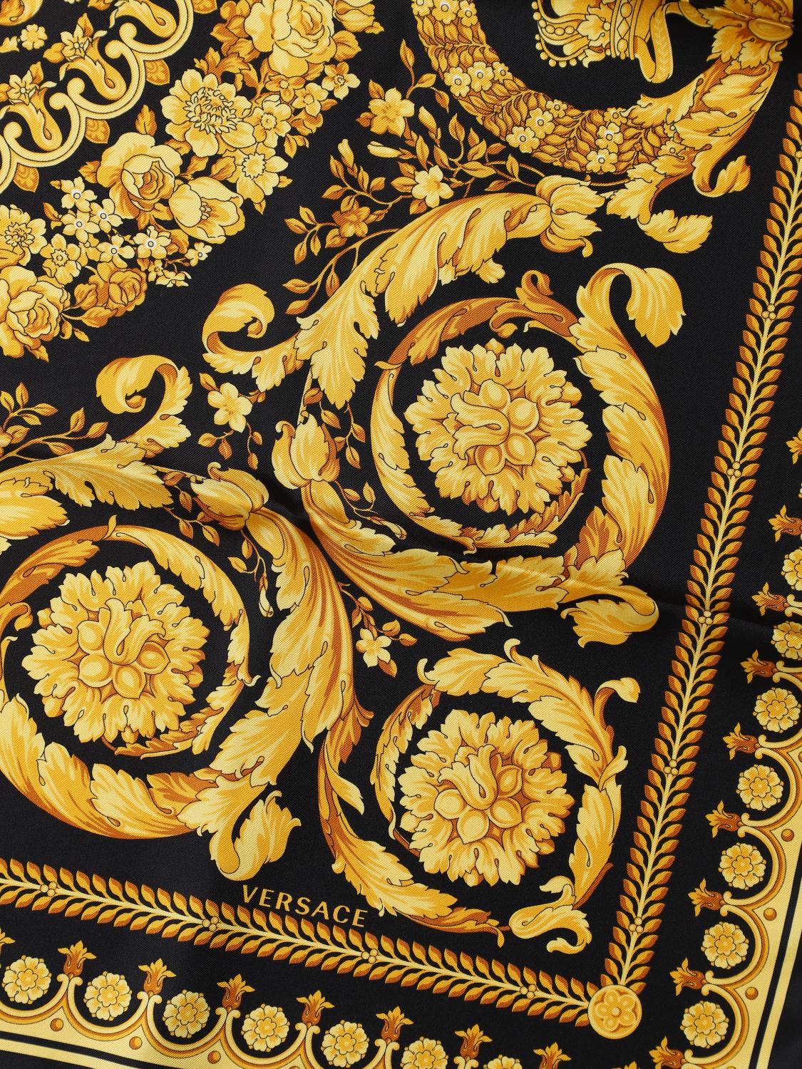 VERSACE フリンジショール シルク ブラック×ゴールド　男女兼用 Versace silk scarf - Black | 10016001A04577 | GIGLIO.COM