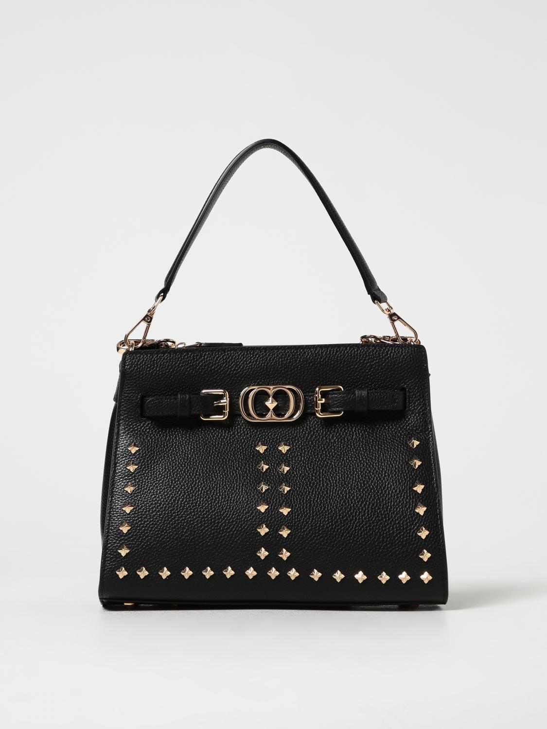 LA CARRIE BORSA A SPALLA: Borsa Frivolous La Carrie in pelle a grana con borchie, Nero - Img 1