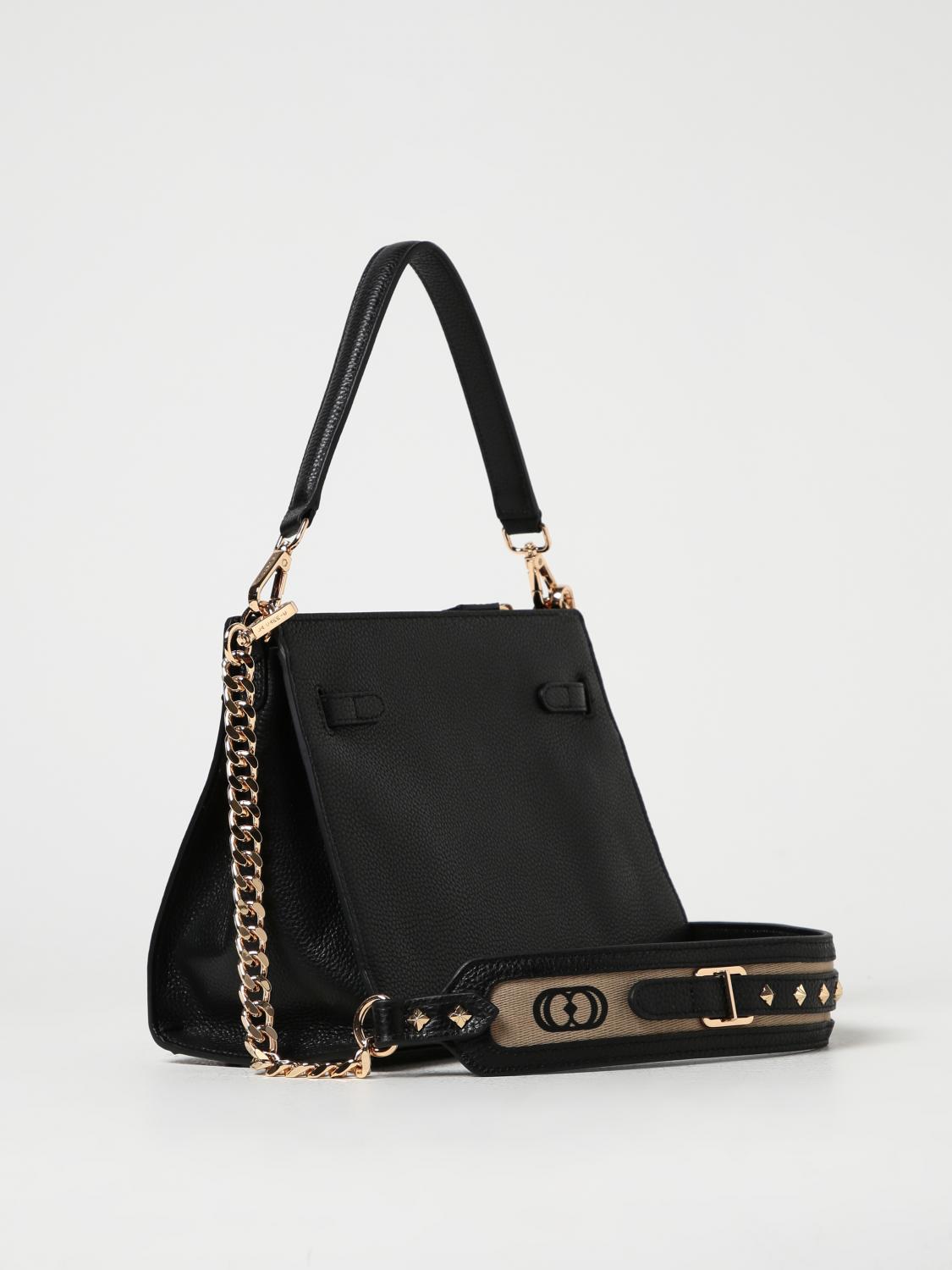 LA CARRIE BORSA A SPALLA: Borsa Frivolous La Carrie in pelle a grana con borchie, Nero - Img 2