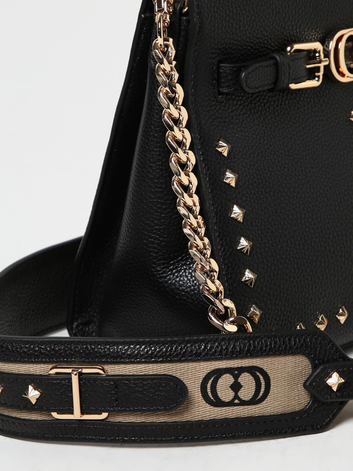 LA CARRIE BORSA A SPALLA: Borsa Frivolous La Carrie in pelle a grana con borchie, Nero - Img 3