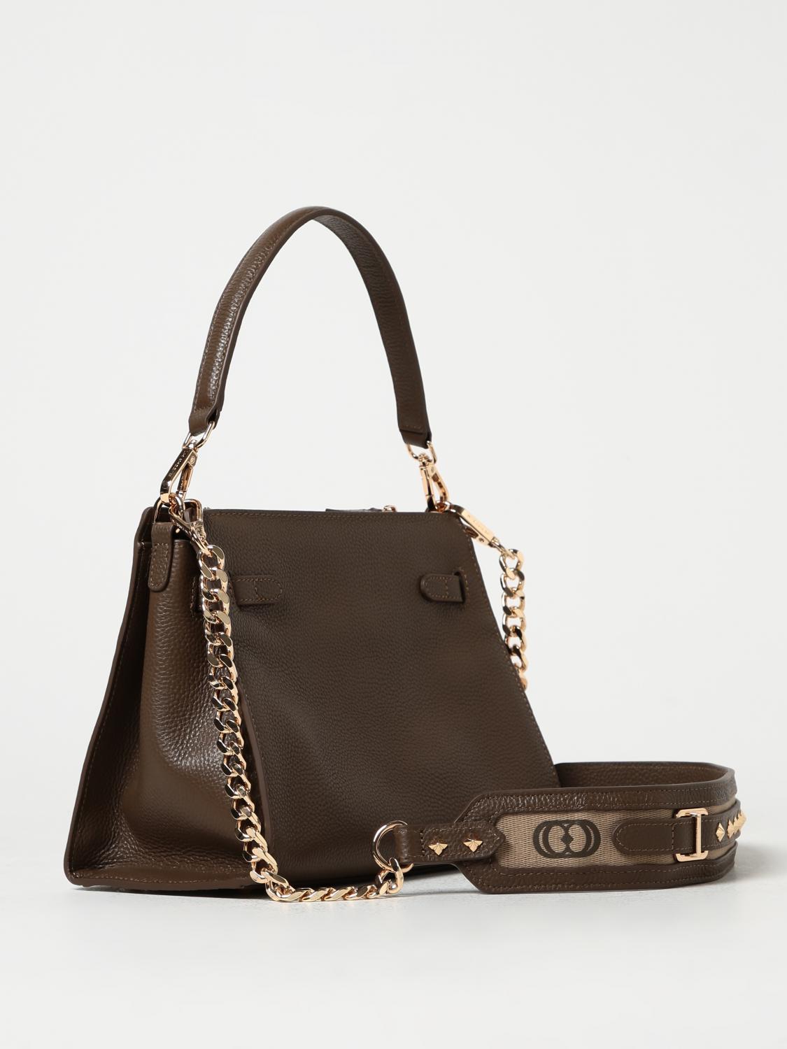 LA CARRIE BORSA A SPALLA: Borsa Frivolous La Carrie in pelle a grana con borchie, Fango - Img 2