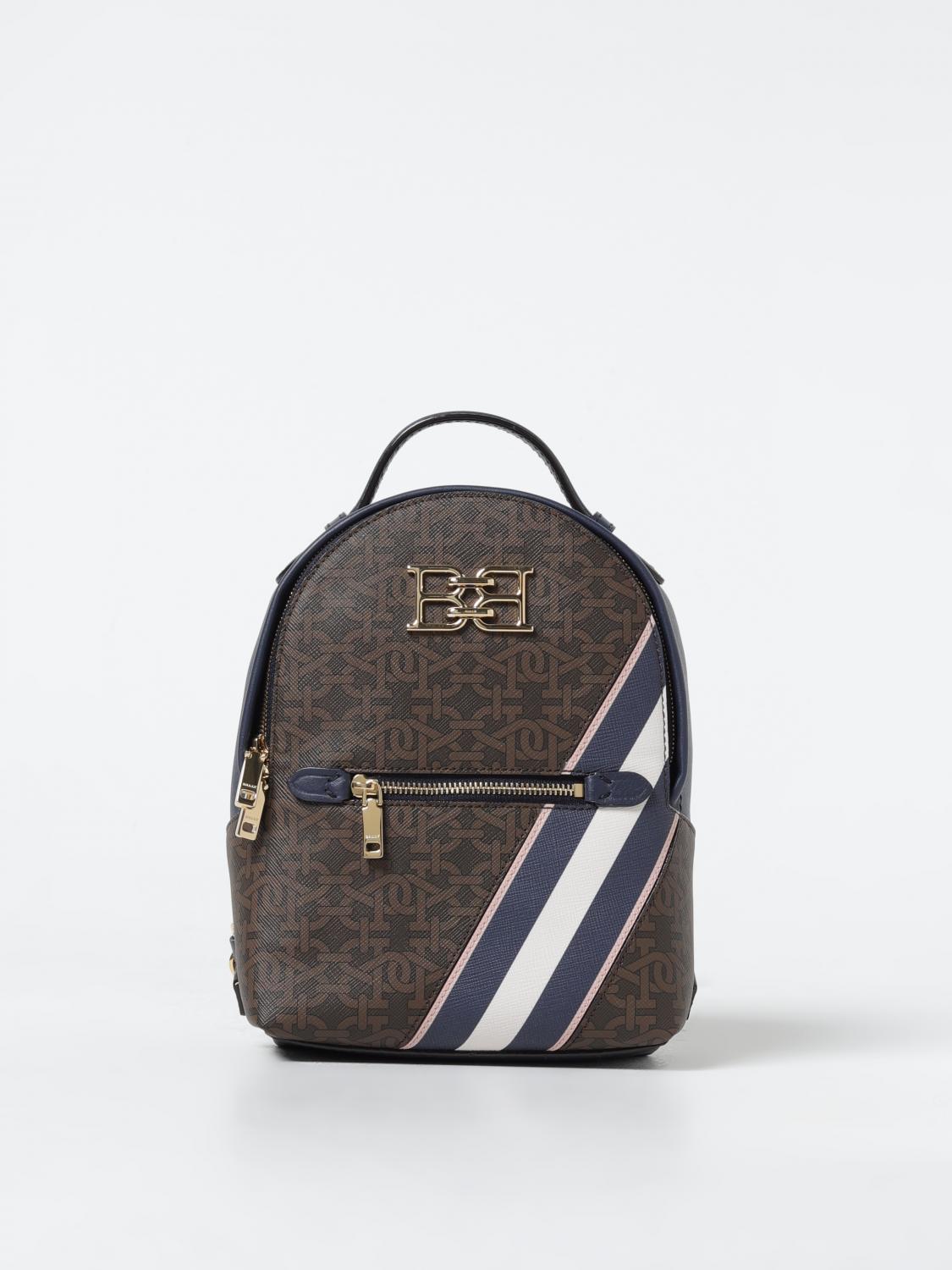 BALLY BORSA MINI: Zaino Bally in pelle e cotone spalmato con logo stampato , Marrone - Img 1
