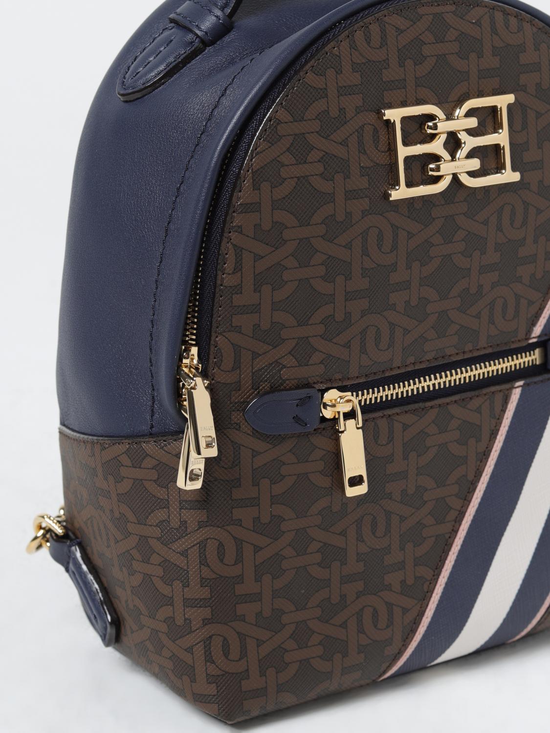 BALLY BORSA MINI: Zaino Bally in pelle e cotone spalmato con logo stampato , Marrone - Img 3