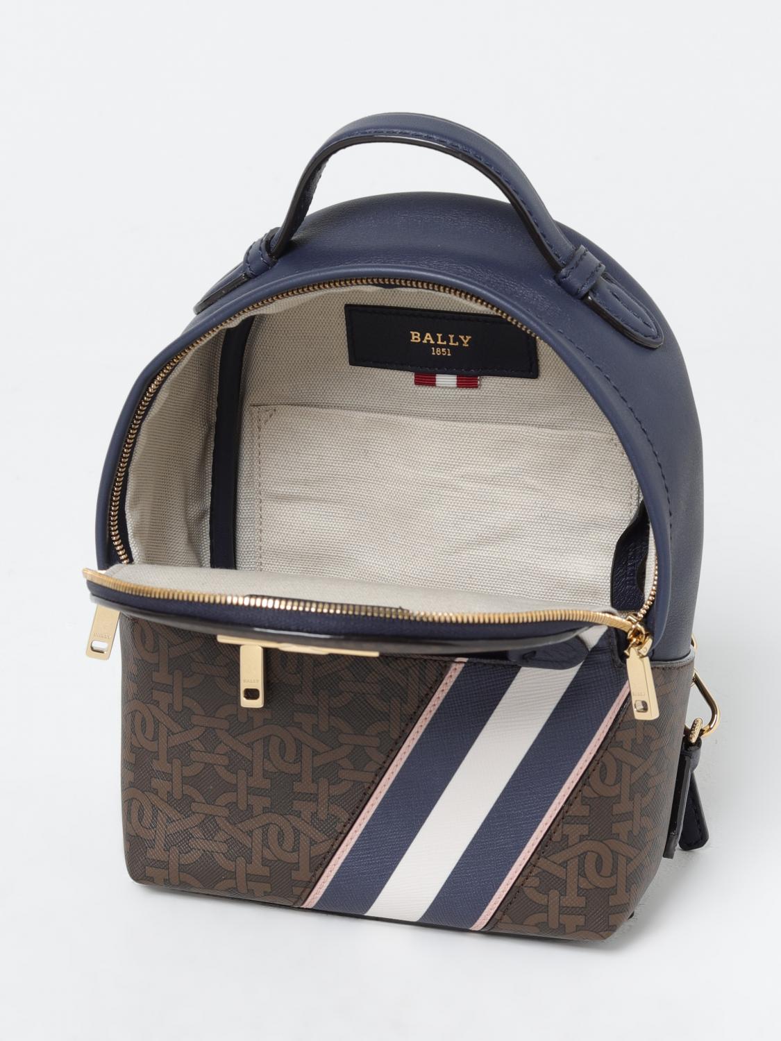 BALLY BORSA MINI: Zaino Bally in pelle e cotone spalmato con logo stampato , Marrone - Img 4