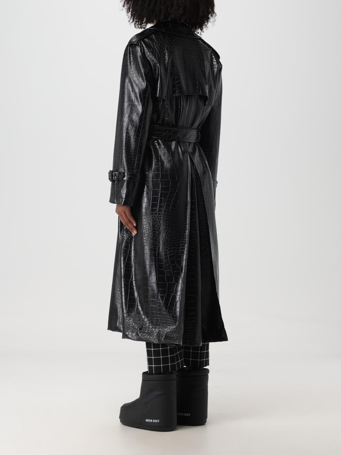 MSGM TRENCH COAT: MSGM trench coat in croco print synthetic leather, Black - Img 2