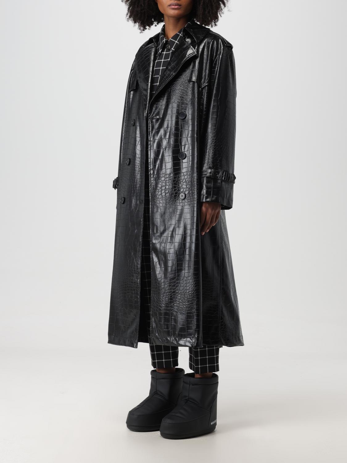 MSGM TRENCH COAT: MSGM trench coat in croco print synthetic leather, Black - Img 3