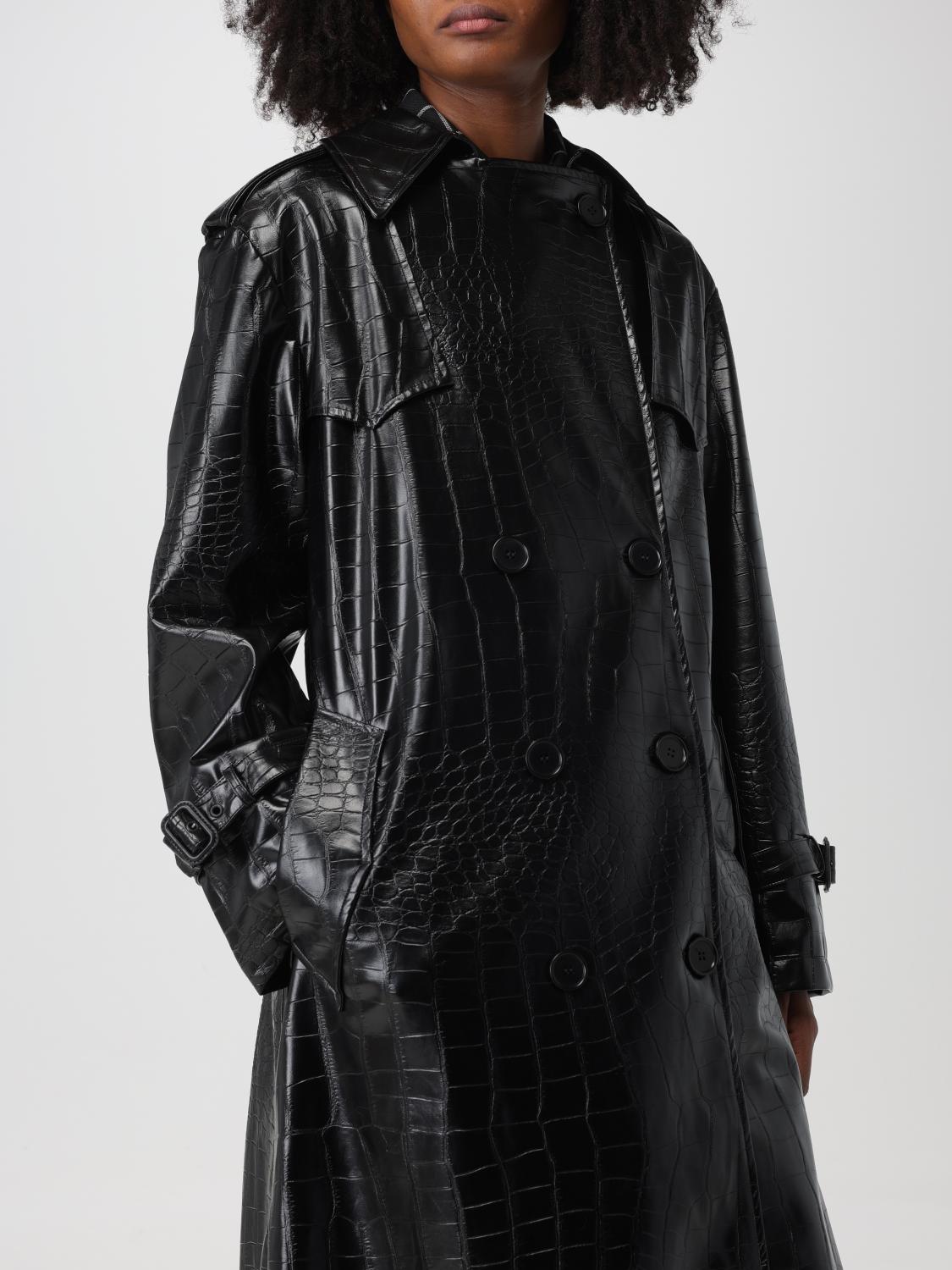MSGM TRENCH COAT: MSGM trench coat in croco print synthetic leather, Black - Img 4