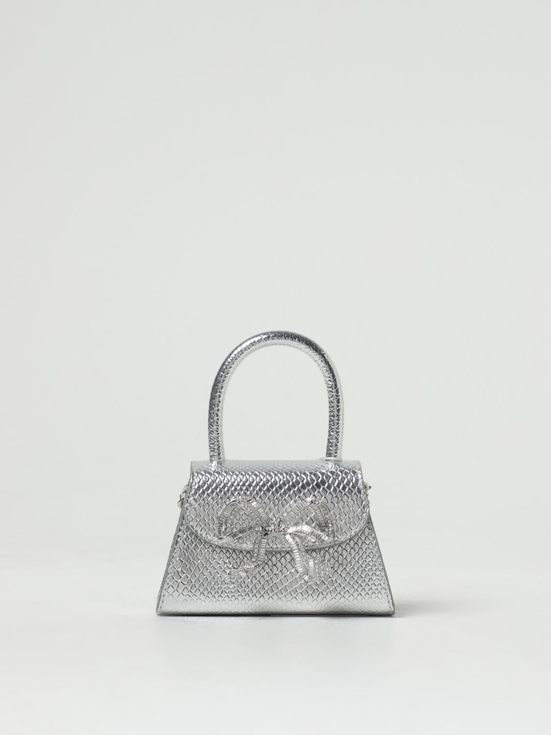 SELF-PORTRAIT BORSA MINI: Borsa Bow Self-Portrait in pelle stampa pitone, Argento - Img 1