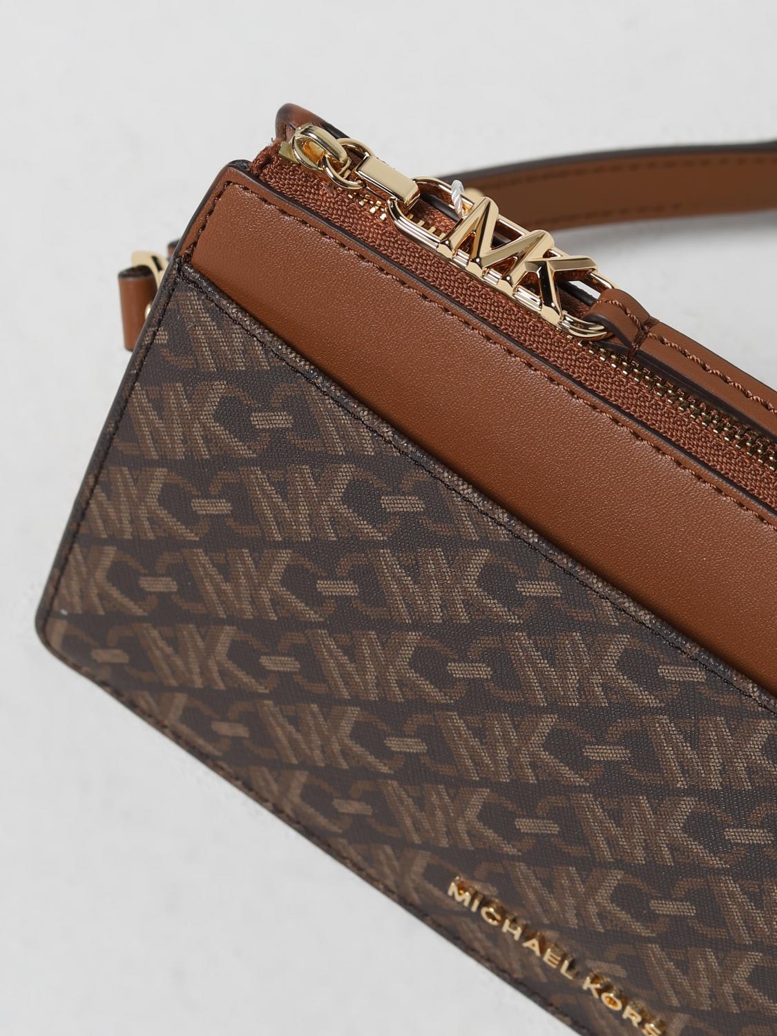 MICHAEL KORS BORSA MINI: Borsa Empire Michael Kors in pelle e tessuto spalmato, Marrone - Img 3