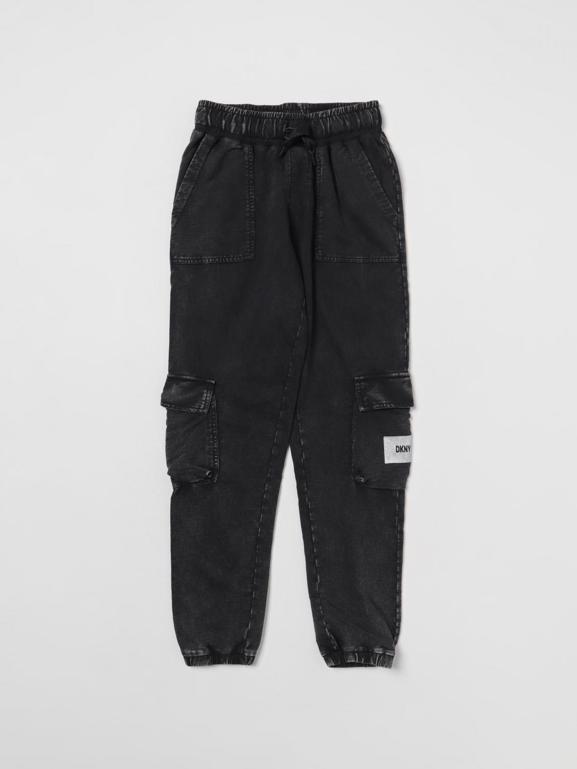 DKNY コーティングパンツ 黒 カーゴパンツ・ウォッシャブル 69049 High Rise Logo Waist Wide Leg Pant | Jogger | DKNY