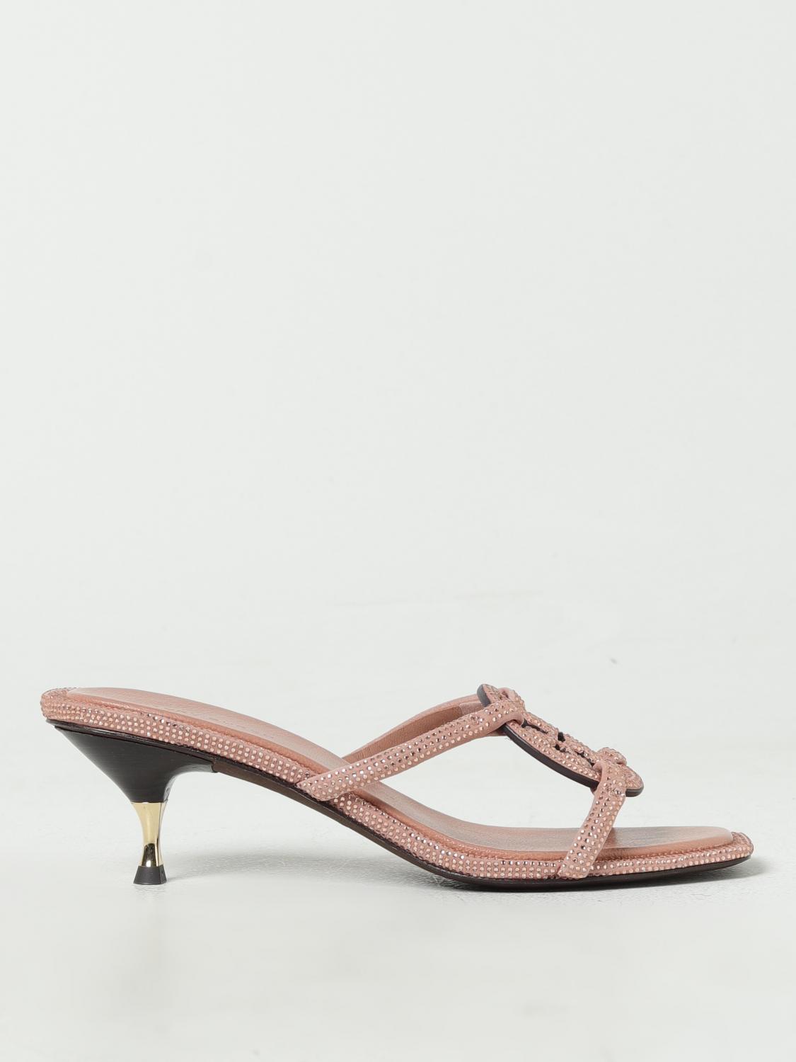 TORY BURCH SANDALI CON TACCO: Sandalo Geo Tory Burch in camoscio con strass all over, Lilla - Img 1