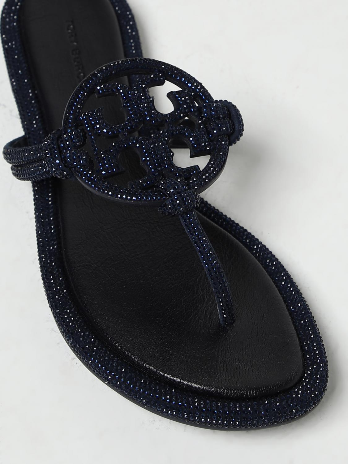 TORY BURCH SANDALI CON TACCO: Infradito Miller Tory Burch in camoscio con strass, Blue - Img 4