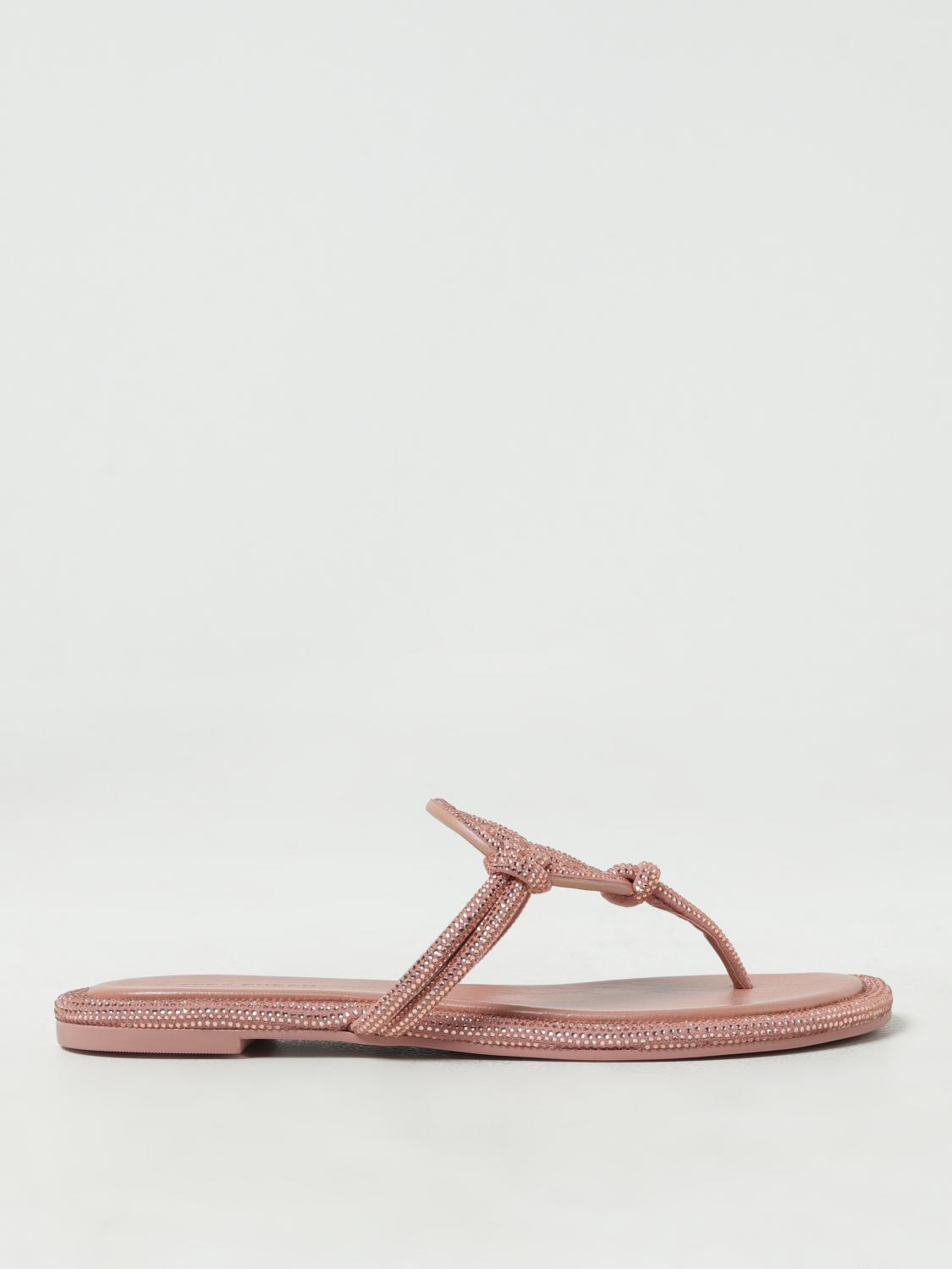 TORY BURCH SANDALI CON TACCO: Infradito Miller Tory Burch in camoscio con strass, Rosa - Img 1