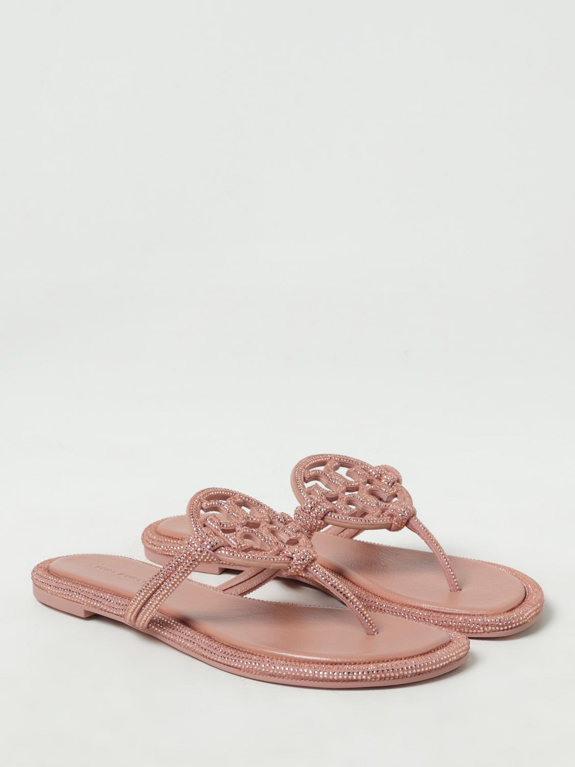 TORY BURCH SANDALI CON TACCO: Infradito Miller Tory Burch in camoscio con strass, Rosa - Img 2