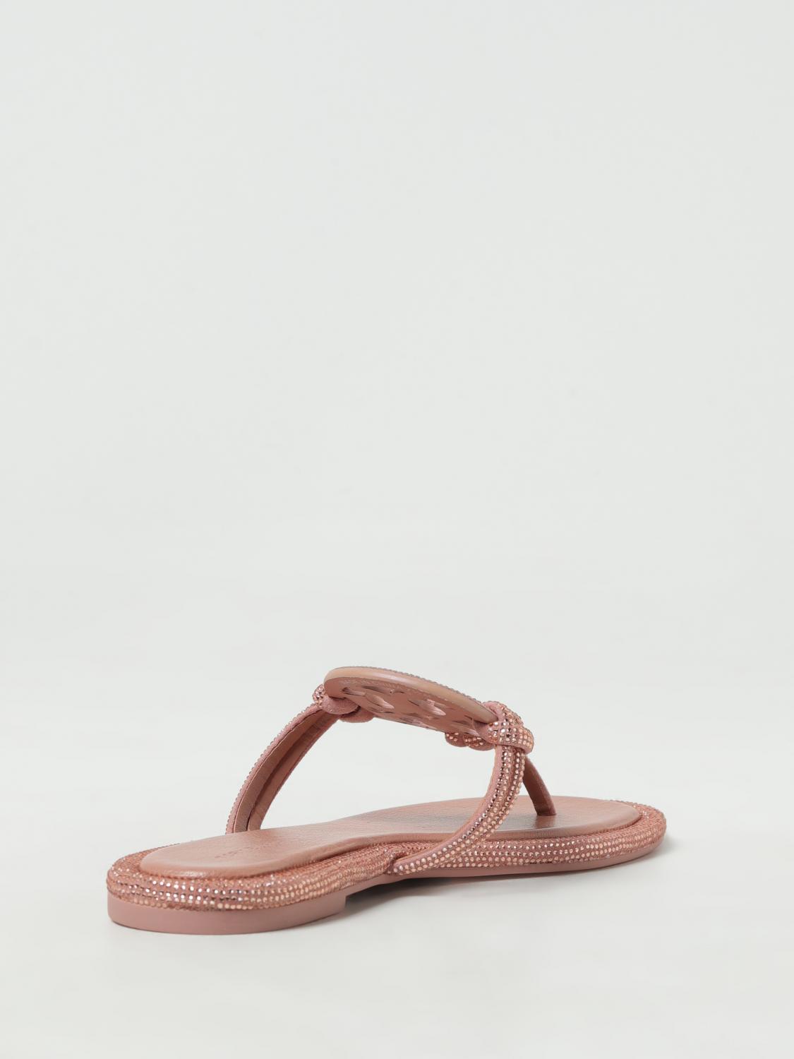 TORY BURCH SANDALI CON TACCO: Infradito Miller Tory Burch in camoscio con strass, Rosa - Img 3