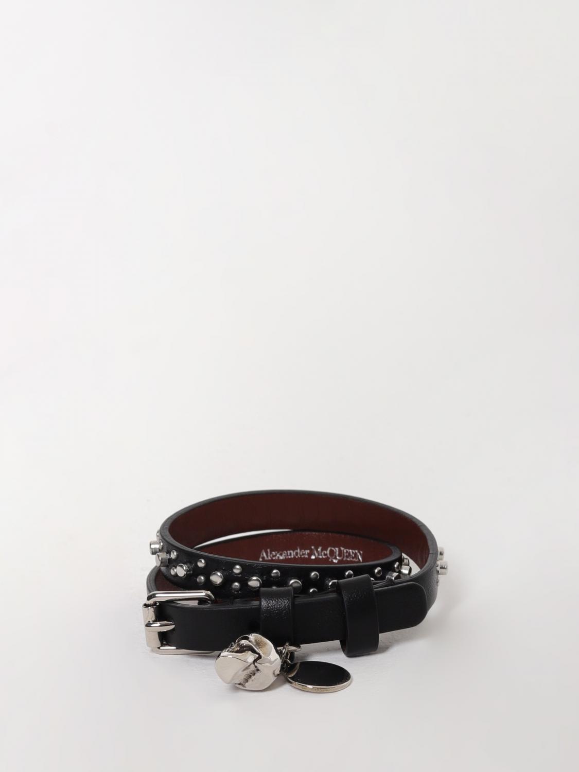 McQueen bracelet in leather and studs - Black | 5544661SSAA