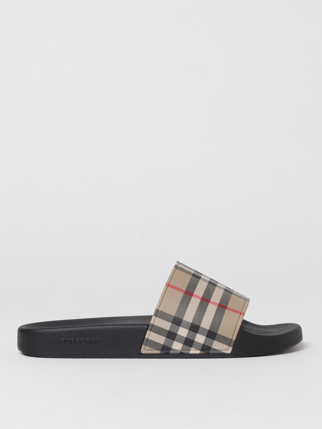 BURBERRY SANDALS: Burberry Furley Check Rubber Sliders, Beige - Img 1