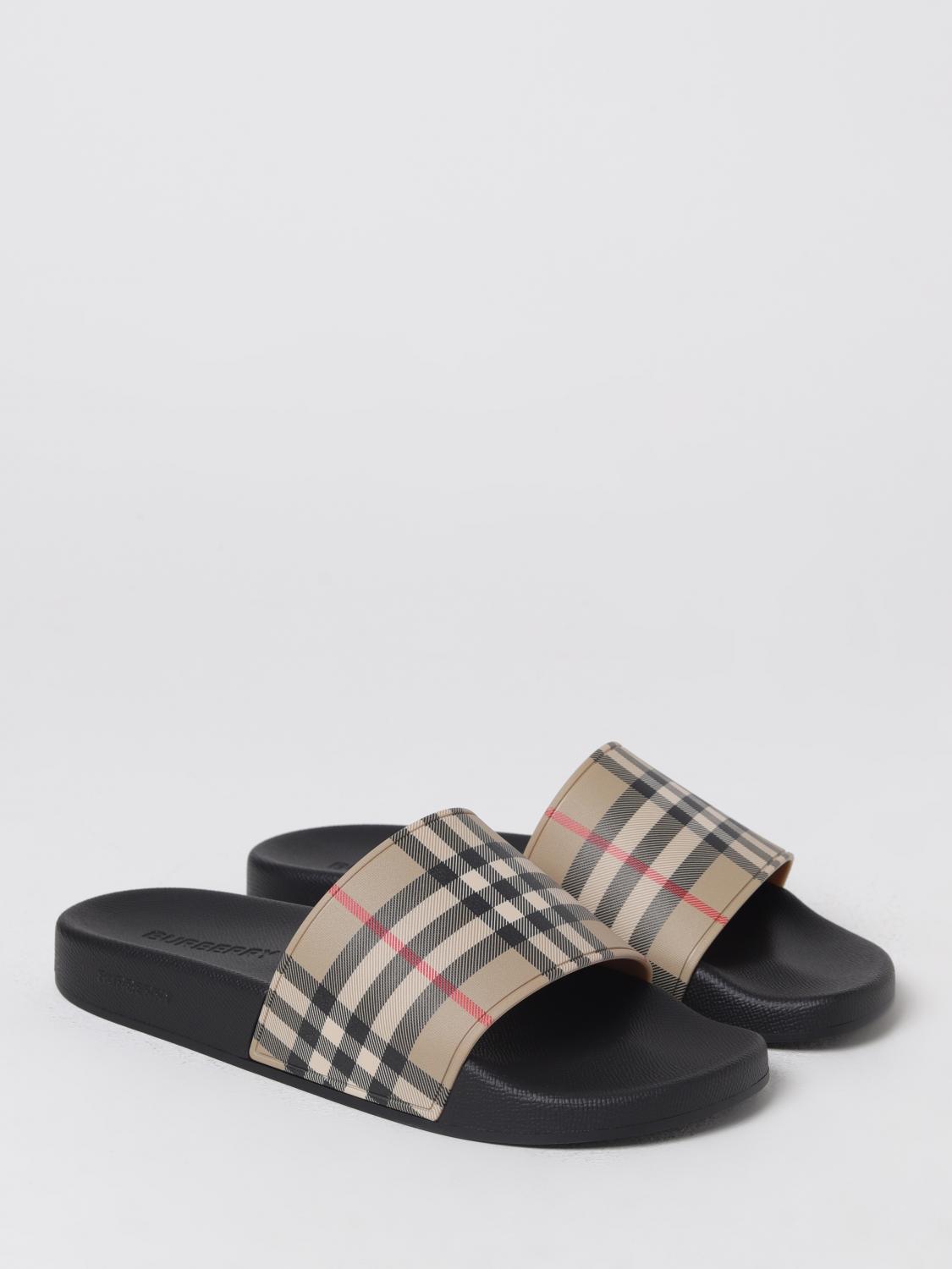 BURBERRY SANDALS: Burberry Furley Check Rubber Sliders, Beige - Img 2