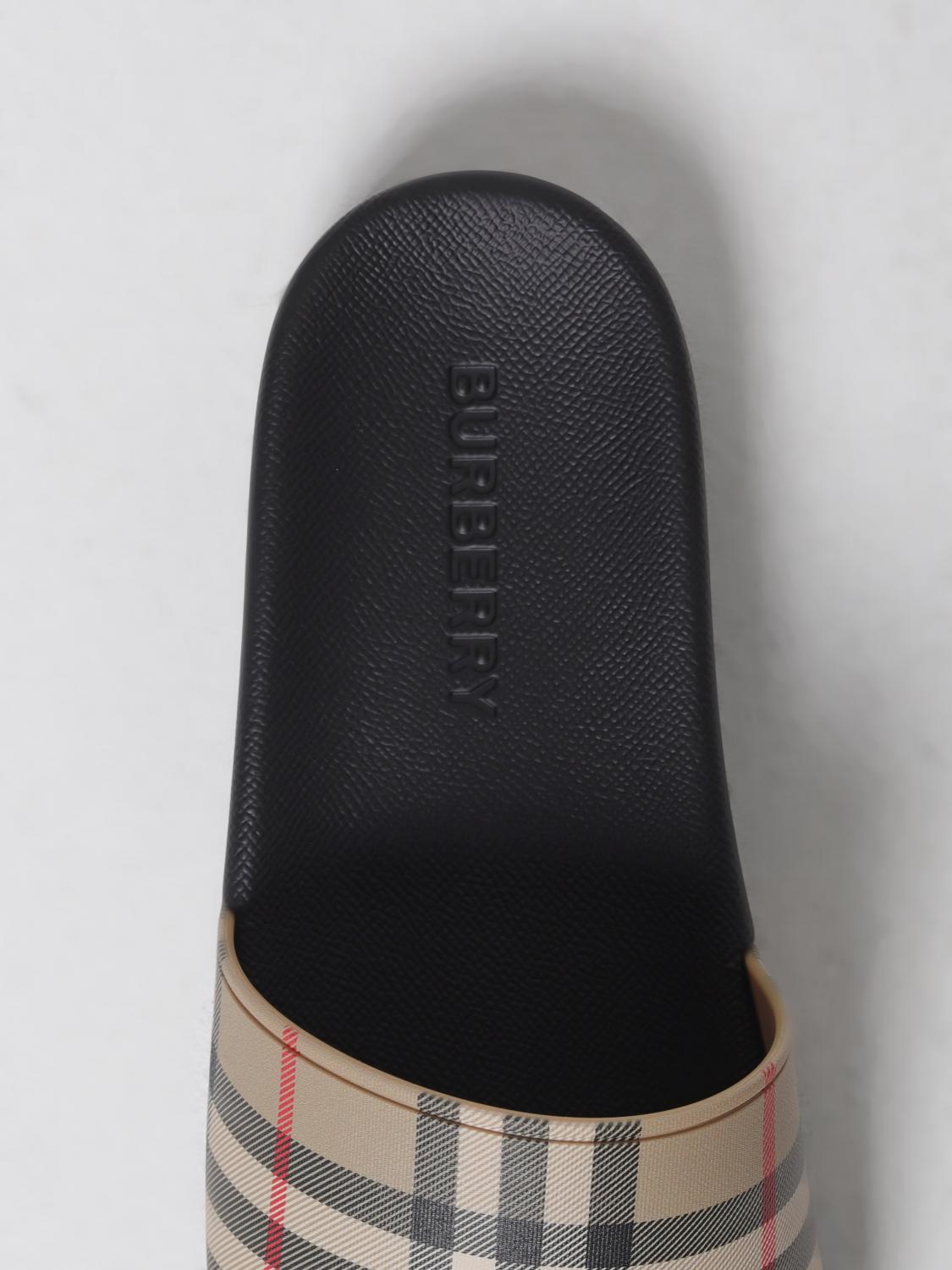 BURBERRY SANDALS: Burberry Furley Check Rubber Sliders, Beige - Img 4