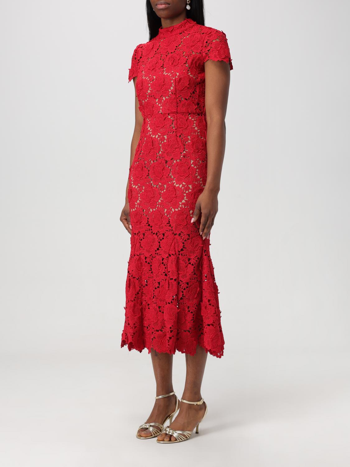 knee length dresses for ladies Self-portrait Lace sheath midi dress Red - Women