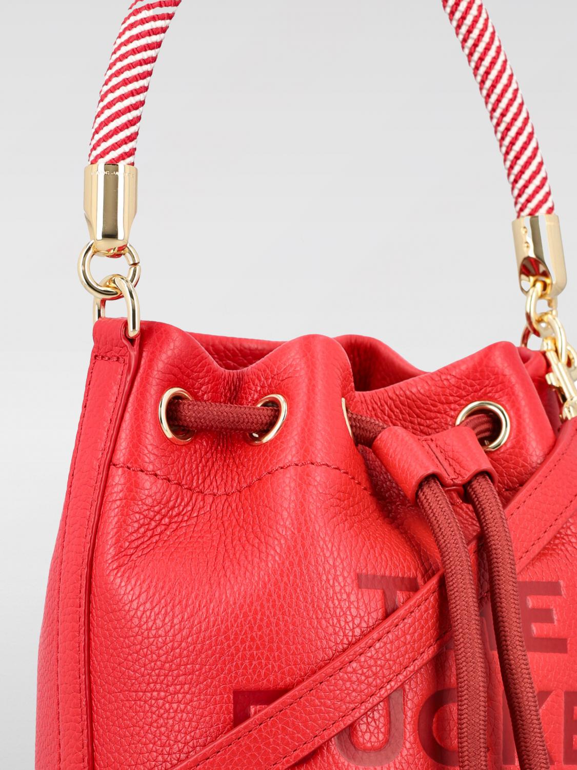 MARC JACOBS BORSA MINI: Borsa The Bucket Bag Marc Jacobs in pelle a grana, Rosso - Img 3