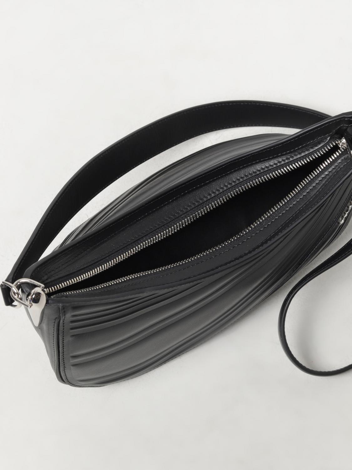 MUGLER BORSA A SPALLA: Borsa Spinal Curve Mugler in pelle con tracolla, Nero - Img 3