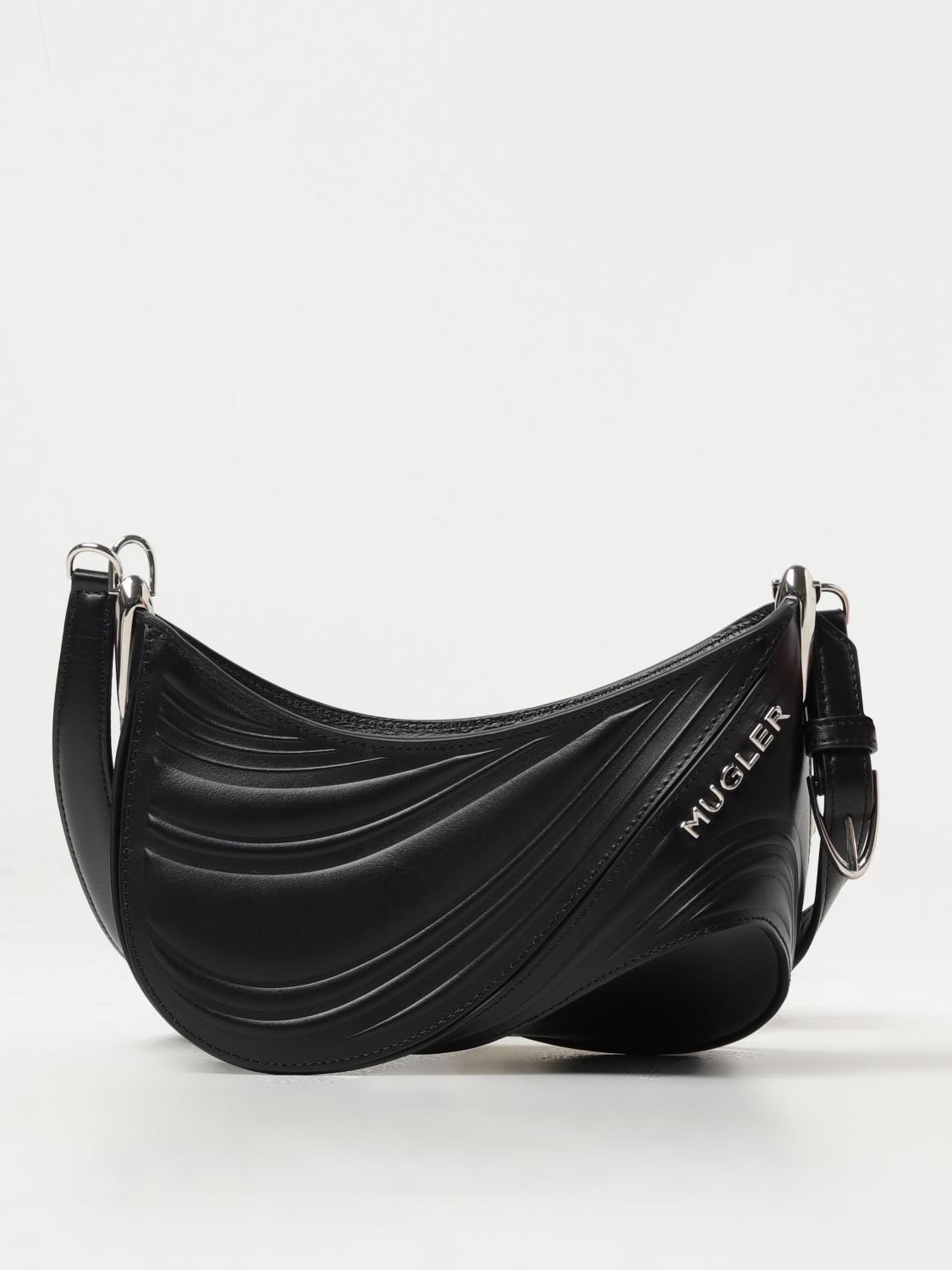 MUGLER BORSA MINI: Borsa Spinal Curve mini Mugler in pelle, Nero - Img 1