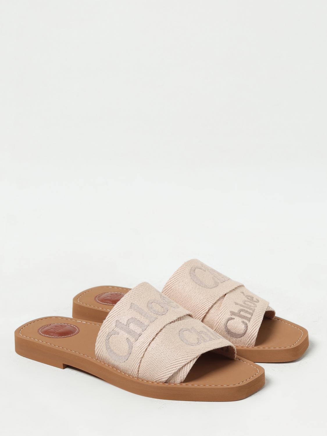 CHLOÉ FLAT SANDALS: Chloé Woody canvas slides with embroidered logo, Beige - Img 2