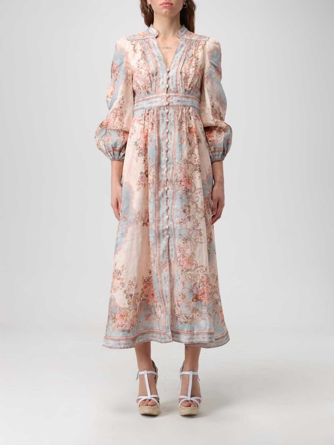 women zimmermann dresses Off-White Embroidered Cotton Open Back Carnaby Dress M Zimmermann It has a stand collar with ties and a removable scarf belt. Zimmermann Dress woman - Peach