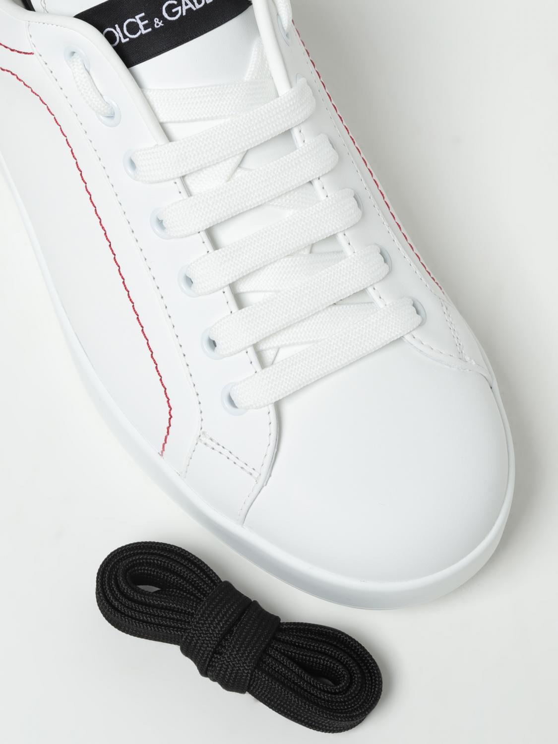 DOLCE & GABBANA SNEAKERS: Sneakers Dolce & Gabbana in pelle con logo, Bianco - Img 4