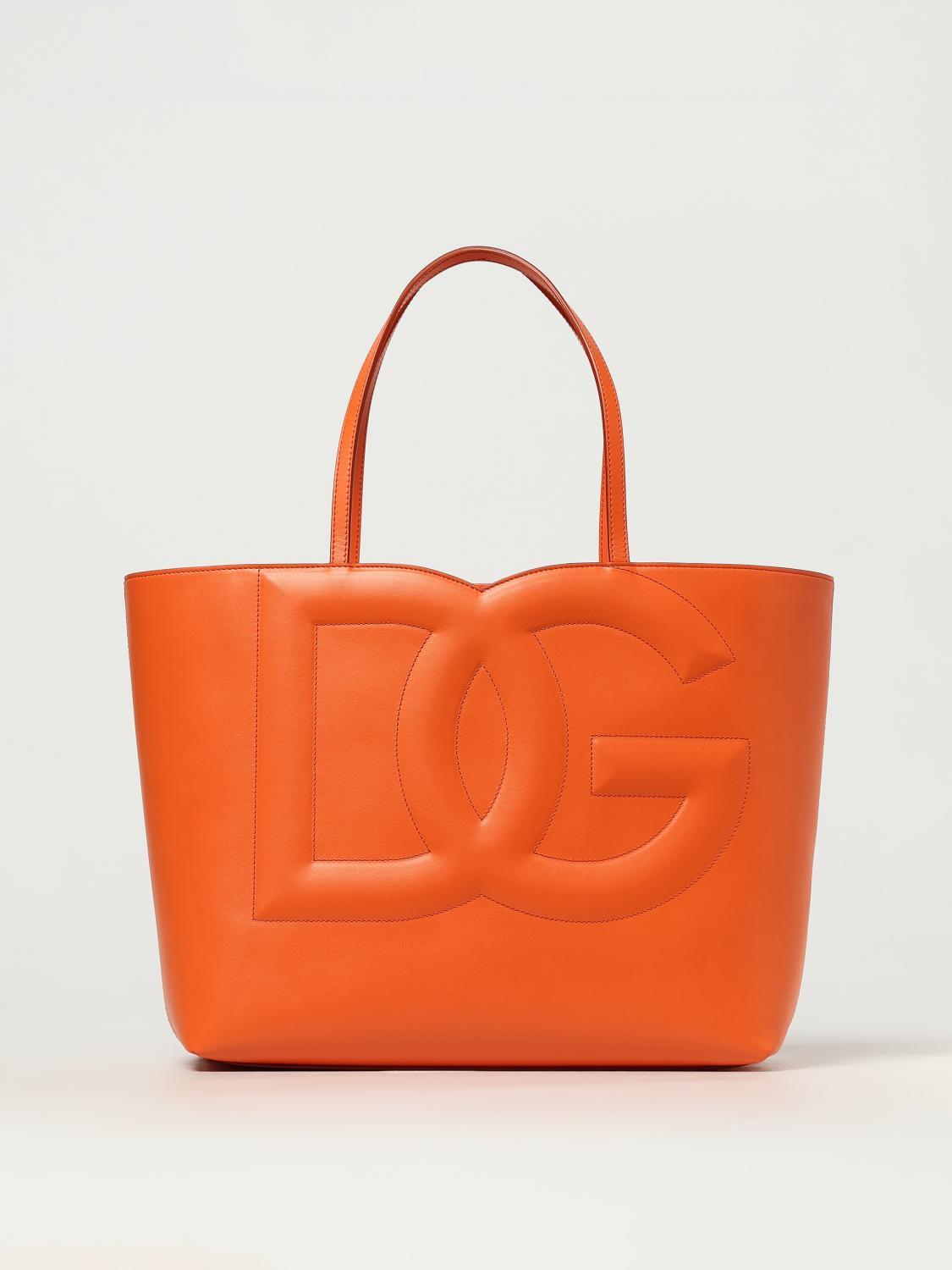 DOLCE & GABBANA BORSA TOTE: Borsa Dolce & Gabbana in pelle con monogram, Arancione - Img 1