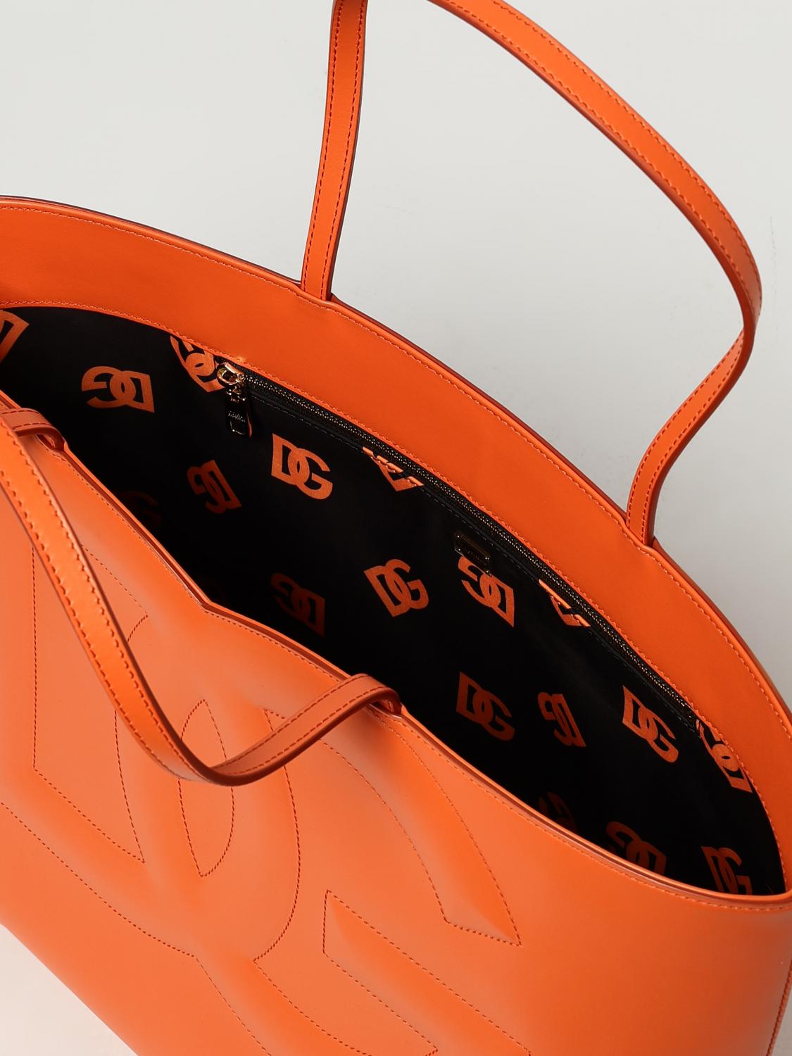 DOLCE & GABBANA BORSA TOTE: Borsa Dolce & Gabbana in pelle con monogram, Arancione - Img 4