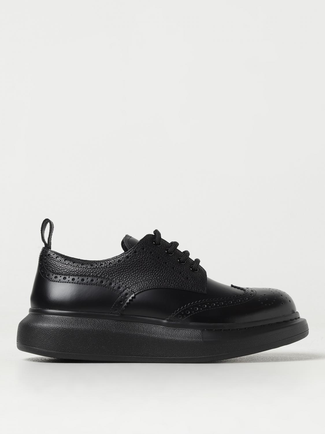 MCQUEEN BROGUE SHOES: McQueen derby shoes in brushed leather and micro grain, Black - Img 1