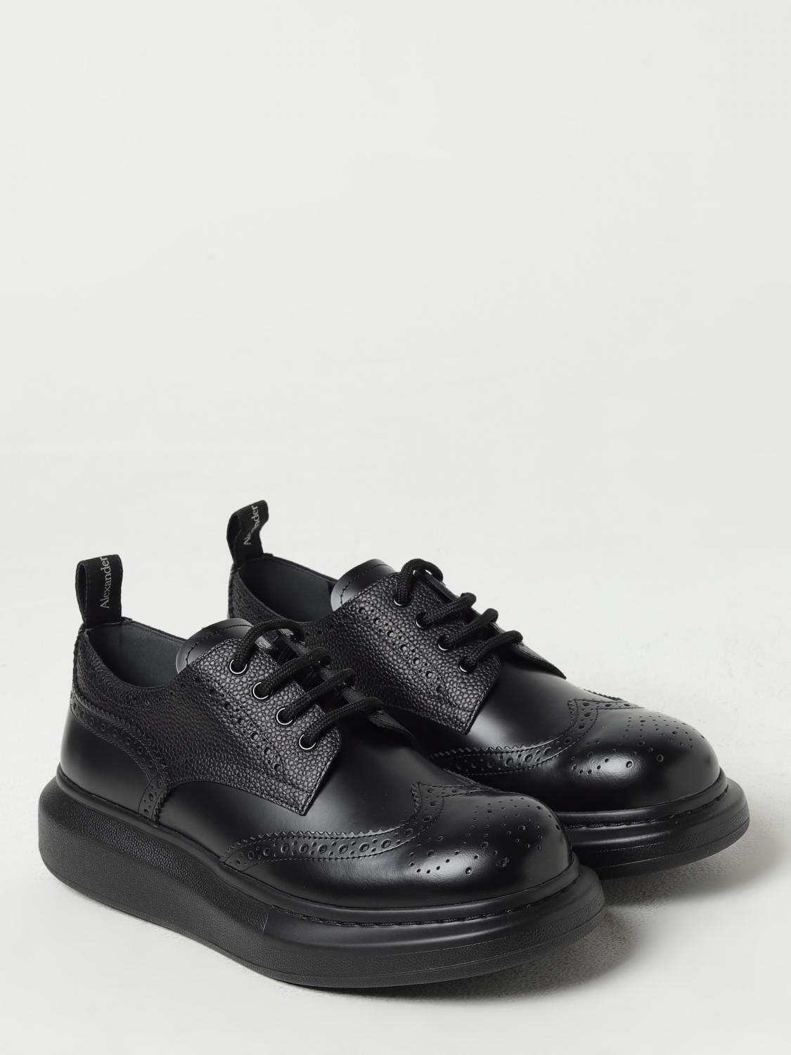 MCQUEEN BROGUE SHOES: McQueen derby shoes in brushed leather and micro grain, Black - Img 2