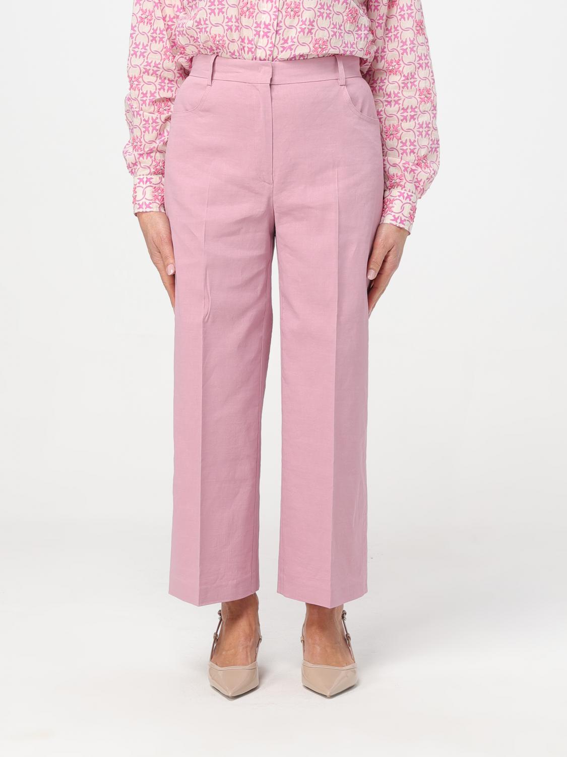 PINKO PANTALONI: Pantalone crop Pinko in misto lino, Rosa - Img 1