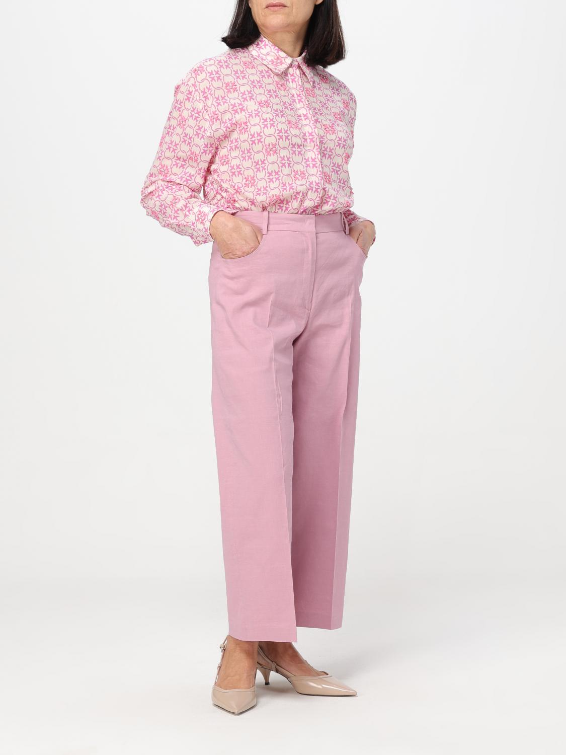 PINKO PANTALONI: Pantalone crop Pinko in misto lino, Rosa - Img 2